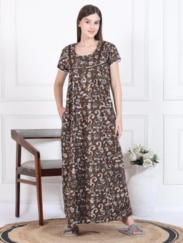 Sweet Dreams - Womens Floral Printed Nightdress Brown