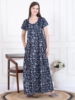 Sweet Dreams - Womens Floral Printed Nightdress Navy Blue