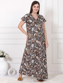 Sweet Dreams - Womens Floral Printed Nightdress Brown