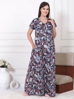 Sweet Dreams - Womens Floral Printed Nightdress Purple