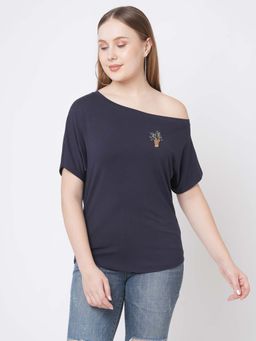 MISH - Navy Drop Shoulder Embellished Placement T-Shirt