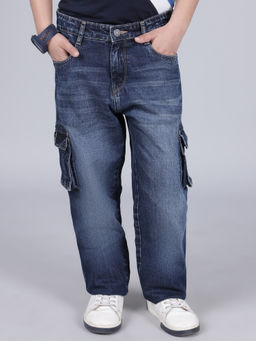 Cantabil - Boys Solid Blue Regular Fit Casual Cargo
