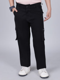 Cantabil - Black Flat Front Mid Rise Solid Regular Fit Cargo