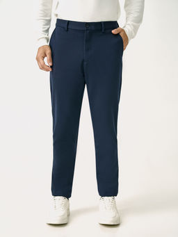 The Pant Project - Men Navy Blue Polyester Slim Fit Trouser