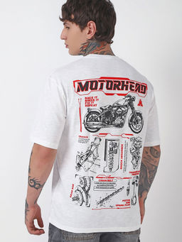 Bewakoof - Air 1.0 Men's Bright White Motor Head Graphic Printed Oversized T-shirt