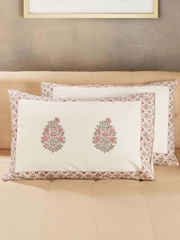 Fabindia - Offwhite Nazneen Hand Block Printed Cotton Pillow Cover (Pack of 2)