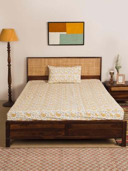 Fabindia - Yellow Shahzaib Cotton Printed Bed Sheet With 1 Pillow Cover Single