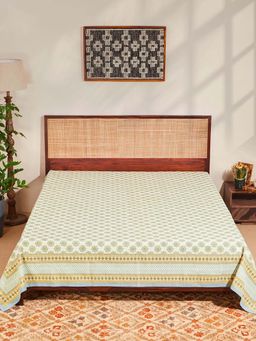 Fabindia - Green Ambara Cotton Printed Bed Cover