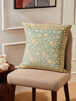 Fabindia - Teal Ambara Printed Cotton Cushion Cover (20x20 Inches)