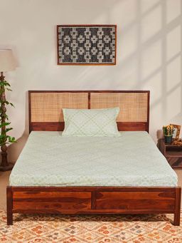 Fabindia - Green Sadhil Cotton Printed Bed Sheet With 1 Pillow Cover Single