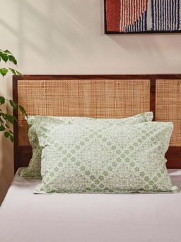 Fabindia - Green Sadhil Printed Cotton Pillow Covers (Pack of 2)