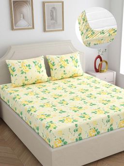 Home Ecstasy - 100% Cotton King Fitted Bedsheet With 2 Pillow Covers