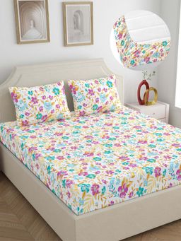 Home Ecstasy - 100% Cotton King Fitted Bedsheet With 2 Pillow Covers