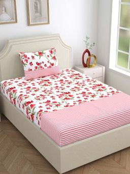Home Ecstasy - 100% Cotton Single Bedsheet With 1 Pillow Cover