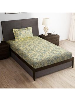 Story@Home - 180 Tc Cream Floral Microfiber Single Size Bedsheet With 1 Pillow Cover