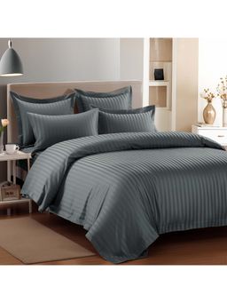 Story@Home - 300 Tc Dark Grey Stripes Microfiber Double Size Bedsheet With 2 Pillow Covers