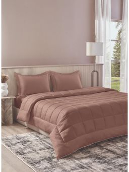 SANSAAR A D'DECOR BRAND LIVE CONSCIOUSLY - Misty Rose King Bedsheet, Comforter with 2 Pillow Covers
