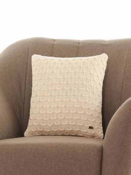 PLUCHI - Kelly Knit Cotton Knitted Decorative Natural Color Cushion Cover (16x16 Inches)