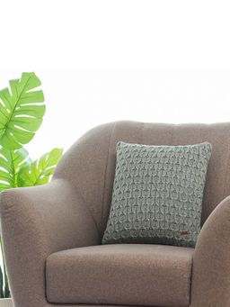 PLUCHI - Kelly Knit Cotton Knitted Decorative Medium Grey Color Cushion Cover (16x16 Inches)