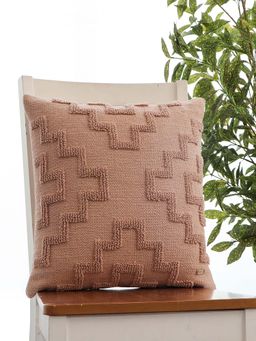 PLUCHI - Fret Cotton Knitted Decorative Blush Pink Color Cushion Cover (18x18 Inches)
