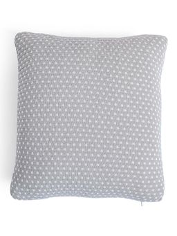 PLUCHI - Tiny Check Cotton Knitted Decorative Light Grey & Natural Color Cushion Cover (16x16 Inches)