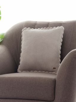 PLUCHI - Transfer Knit Cotton Knitted Decorative Palewhisper Cushion Cover (16x16 Inches)