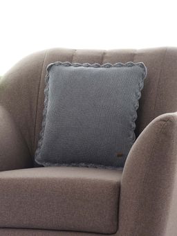 PLUCHI - Transfer Knit Cotton Knitted Decorative Medium Grey Melange Cushion Cover (16x16 Inches)