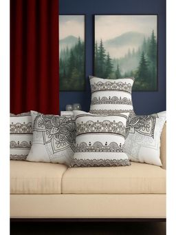 BAJO'S - Cushion Cover Ethnic White Set of 5 (16x16 Inches)