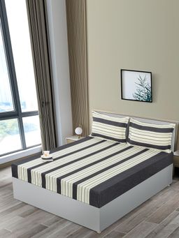 Swayam - Black & Beige Striped Cotton Bedsheet With 2 Pillow Cover Modern & Minimalist Design