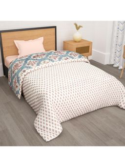 Story@Home - Blanket Single Bed-Comforter-Duvet, 1 Fusion Reversible Single Comforter (Cream & Blue)