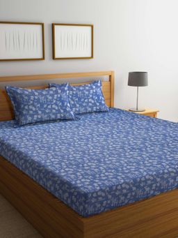 FABINALIV - Blue Cartoon Design 100% Cotton Handwoven King Size Double Bedsheet With 2 Pillow Covers