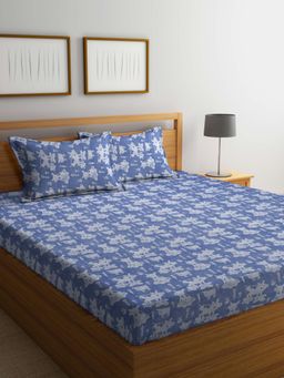 FABINALIV - Blue Cartoon Design 100% Cotton Handwoven King Size Double Bedsheet With 2 Pillow Covers