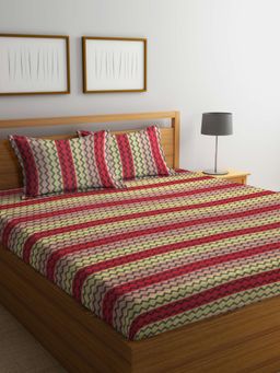 FABINALIV - Multicolor Striped 100% Cotton Handwoven King Size Double Bedsheet With 2 Pillow Covers