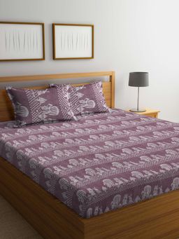 FABINALIV - Purple Cartoon Design 100% Cotton Handwoven King Size Double Bedsheet With 2 Pillow Covers