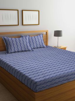 FABINALIV - Blue Chevron 100% Cotton Handwoven King Size Double Bedsheet With 2 Pillow Covers