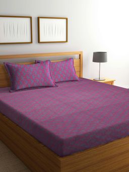 FABINALIV - Blue Abstract 100% Cotton Handwoven King Size Double Bedsheet With 2 Pillow Covers