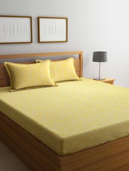 FABINALIV - Yellow Floral 100% Cotton Handwoven King Size Double Bedsheet With 2 Pillow Covers