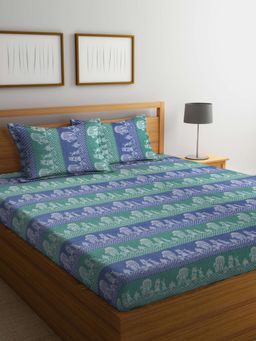 FABINALIV - Multicolor Cartoon Design 100% Cotton Handwoven King Bedsheet With 2 Pillow Covers
