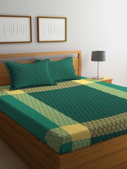 FABINALIV - Multicolor Geometric 100% Cotton Handwoven King Size Double Bedsheet With 2 Pillow Covers