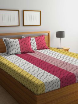FABINALIV - Multicolor Floral 100% Cotton Handwoven King Size Double Bedsheet With 2 Pillow Covers