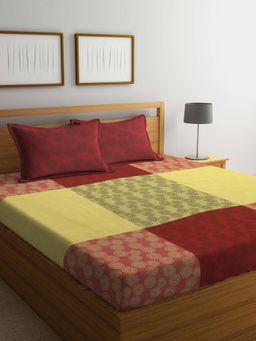 FABINALIV - Multicolor Floral 100% Cotton Handwoven King Size Double Bedsheet With 2 Pillow Covers