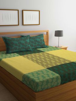 FABINALIV - Multicolor Floral 100% Cotton Handwoven King Size Double Bedsheet With 2 Pillow Covers
