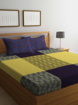 FABINALIV - Multicolor Floral 100% Cotton Handwoven King Size Double Bedsheet With 2 Pillow Covers