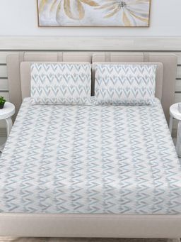 FABINALIV - Blue Geometric 300 Tc 100% Cotton King Size Double Bedsheet With 2 Pillow Covers