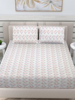 FABINALIV - Multi-Color Geometric 300 Tc 100% Cotton King Size Double Bedsheet With 2 Pillow Covers