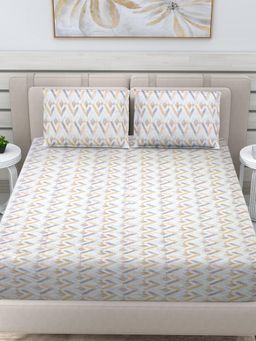 FABINALIV - Yellow Geometric 300 Tc 100% Cotton King Size Double Bedsheet With 2 Pillow Covers