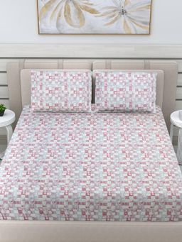 FABINALIV - Maroon Geometric 300 Tc 100% Cotton King Size Double Bedsheet With 2 Pillow Covers