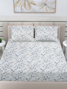 FABINALIV - Blue Floral 300 Tc 100% Cotton King Size Double Bedsheet With 2 Pillow Covers