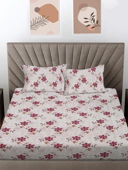 FABINALIV - Maroon Floral 300 Tc 100% Cotton King Size Double Bedsheet With 2 Pillow Covers