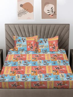FABINALIV - Multicolor Cartoon Print 100% Cotton King Size Double Bedsheet With 2 Pillow Covers
